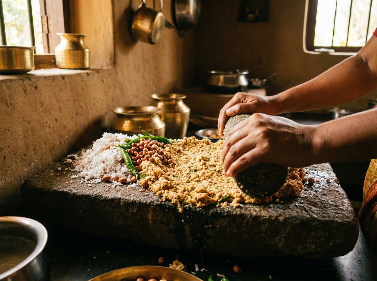 Traditional stone grinding for chutney