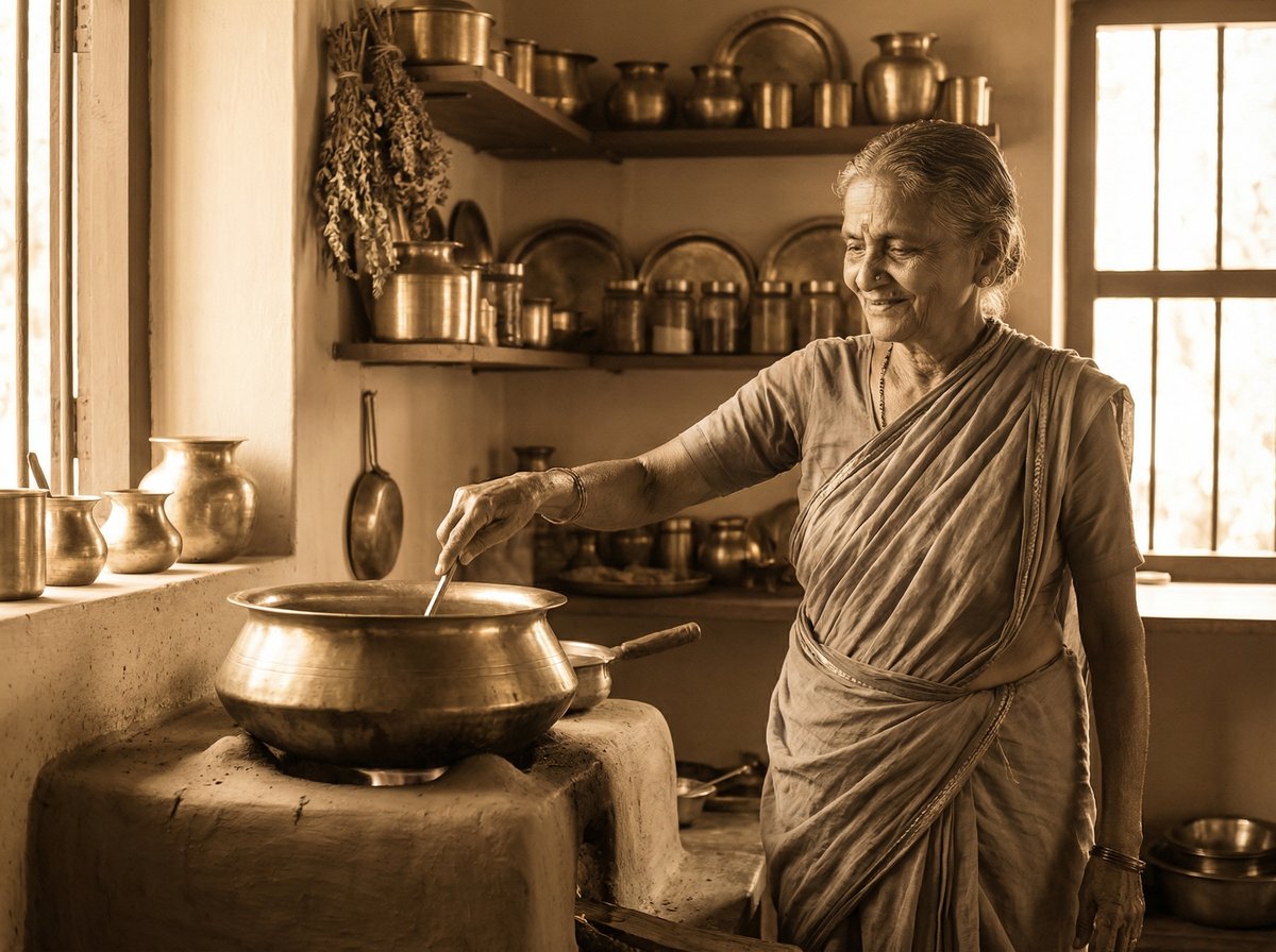 Traditional Indian grandmother cooking