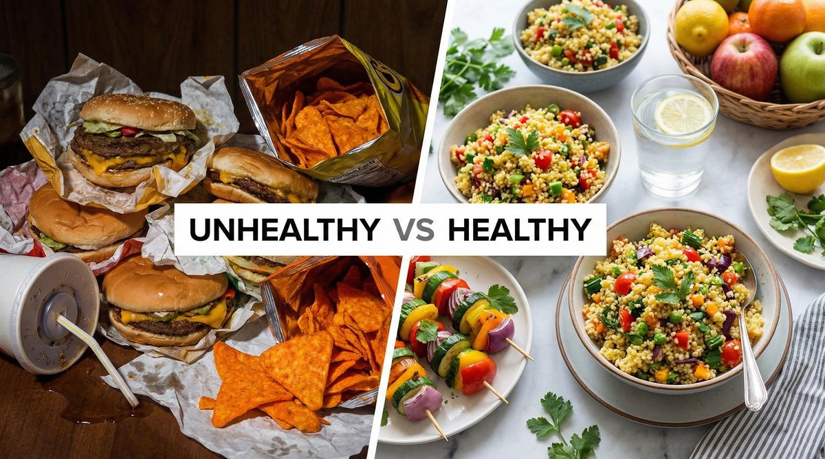 Healthy food vs junk food comparison