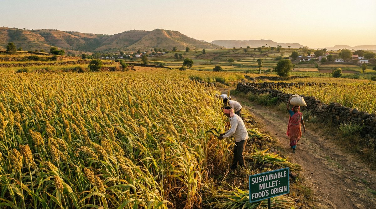 Millet crops growing in an Indian field
