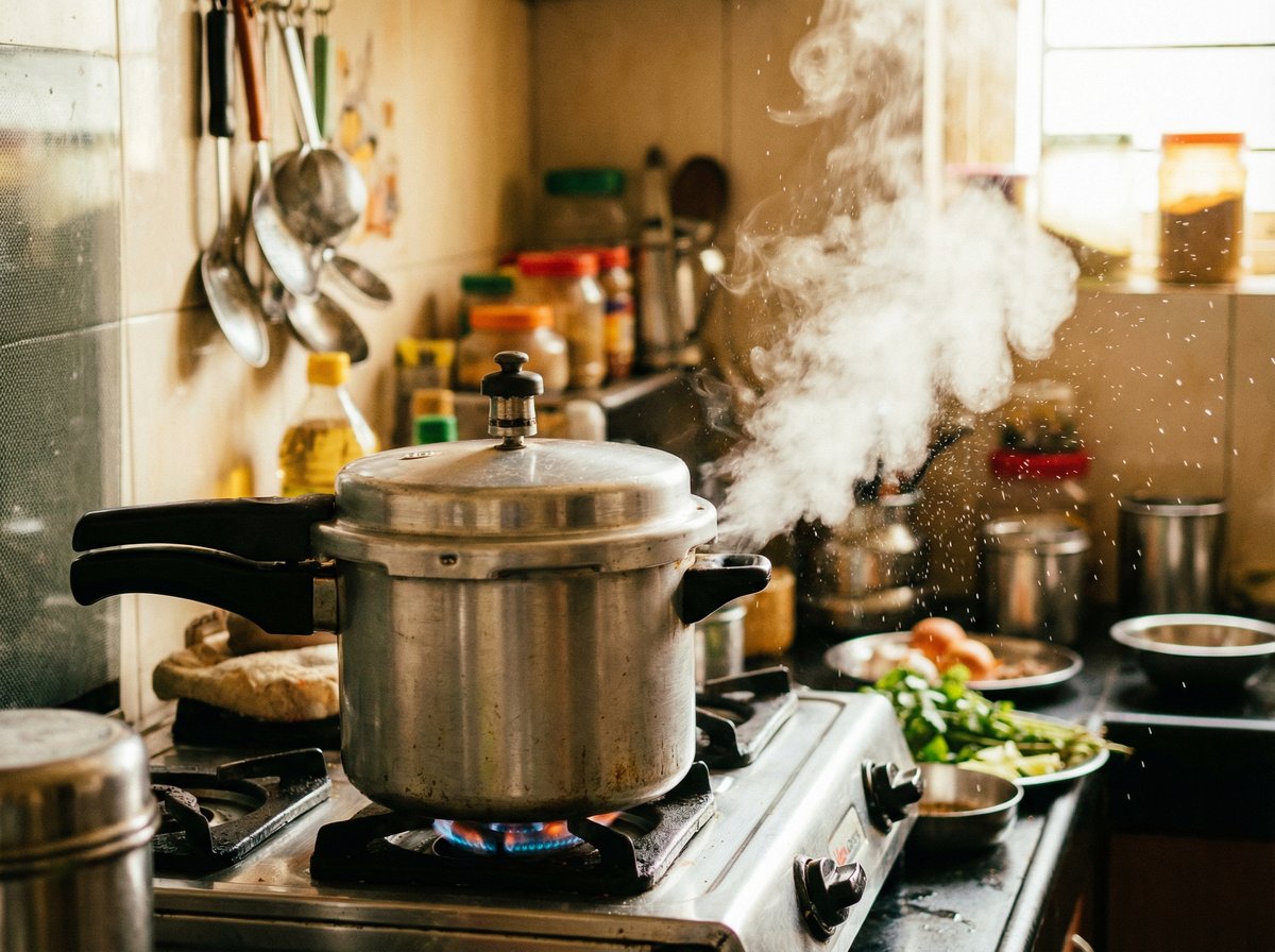 Pressure cooker on stove