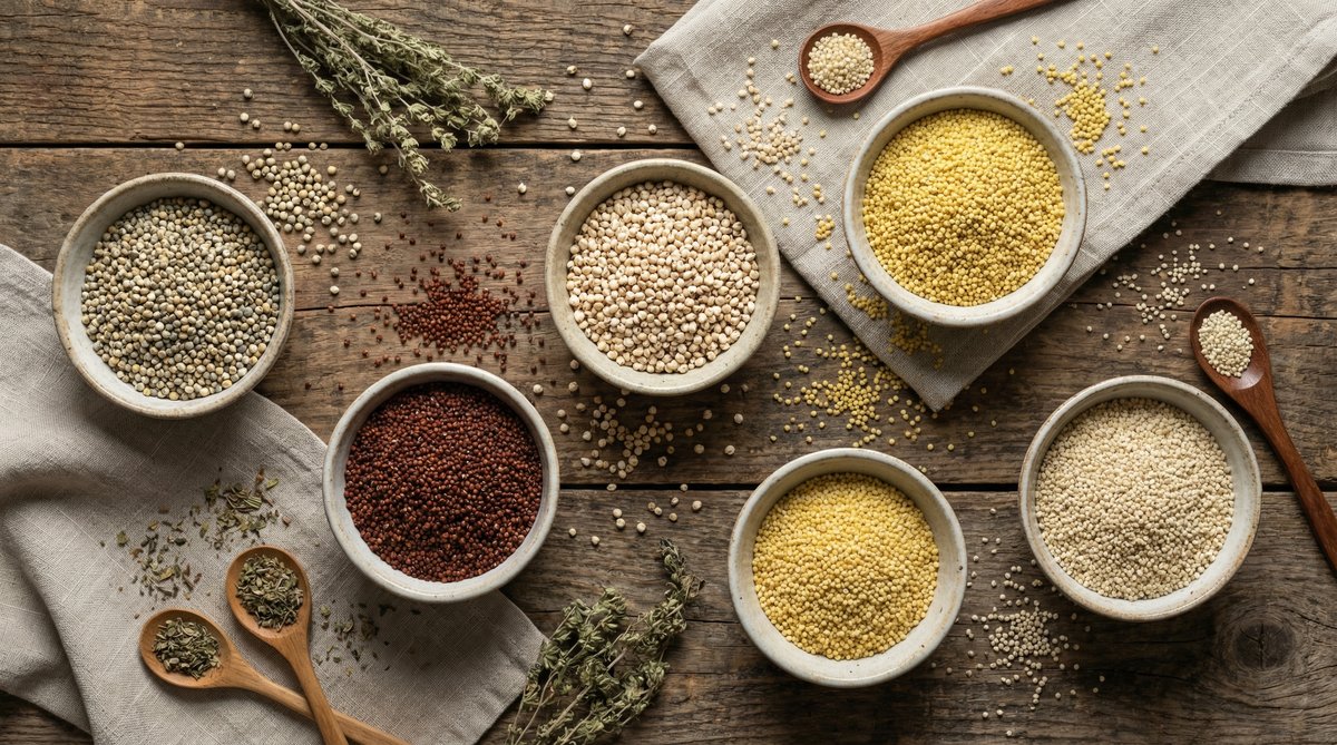 Various raw millet grains - jowar, bajra, ragi, foxtail
